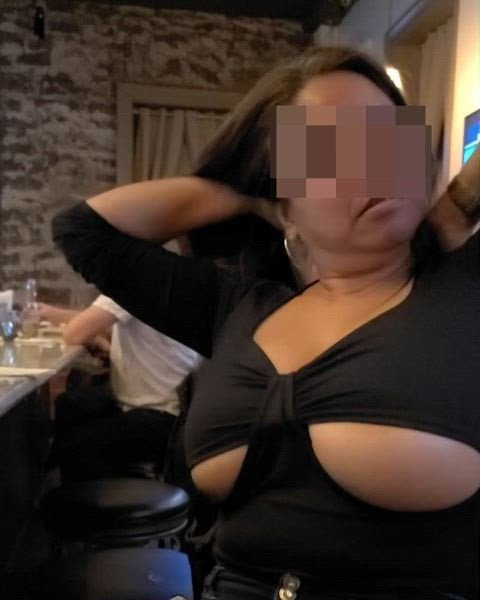 My bar and sidewalk flashing boobies