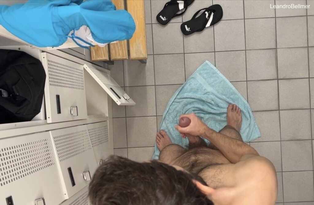 Locker room jerking while other men taking a shower and changing 👀