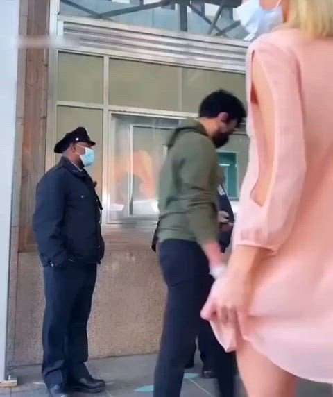 Flashed her ass in front of men in uniform in public