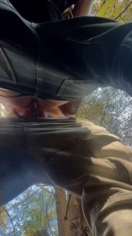 Getting railed by fat uncut cock out in the woods