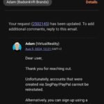 An email I got from BadoinkVR regarding a membership renewal issue using Segpay/Paypal