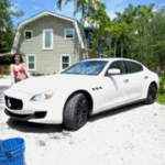 Banged Busty Car Wash Girl While She Washing Car outdoor public