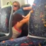 Lesbian cunnilingus on the train