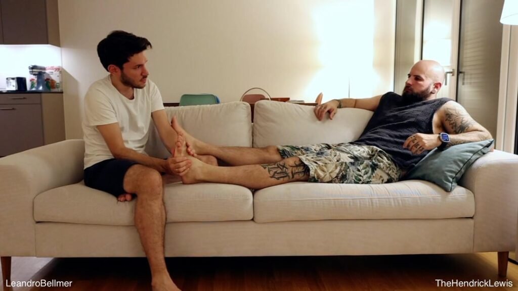 Massaging my friend’s feet and legs until he gets a boner… so gay… 🤭